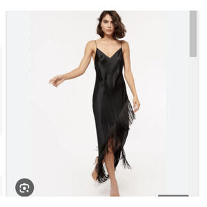 Cami NYC Silk Dress Size XS Black Midi Fringe Holiday Party Glam Gatsby Wedding